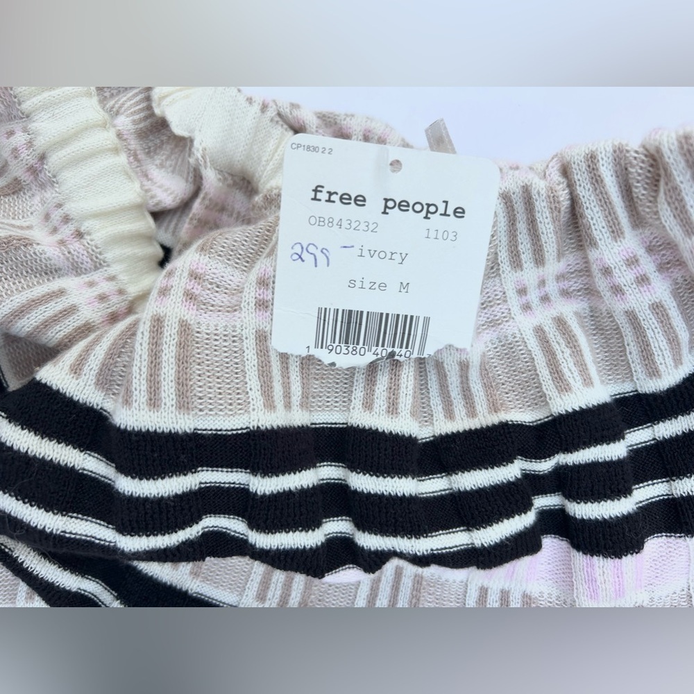 New Free People Womens Off Duty Off-Shoulder Dress, Pink black white stripe knit - Picture 10 of 10
